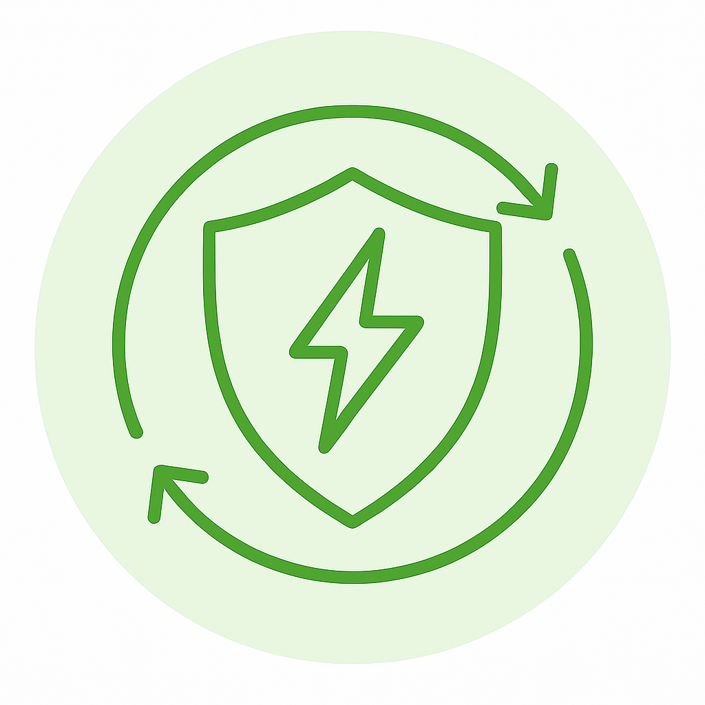 Icon Resilienzstrategie, das einen Schutzschild mit Stromsymbol zeigt